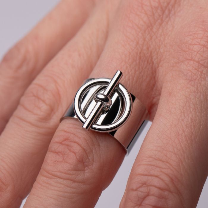 bague dupe H rond barre argente en acier inoxydable a seulem