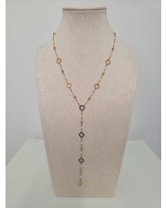 Collier Y dupe trèfle doré perle blanche