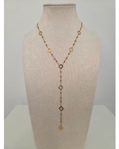 Collier Y dupe trèfle doré perle noire