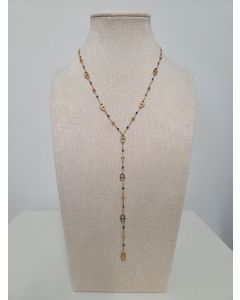 Collier Y dupe CD doré perle noire